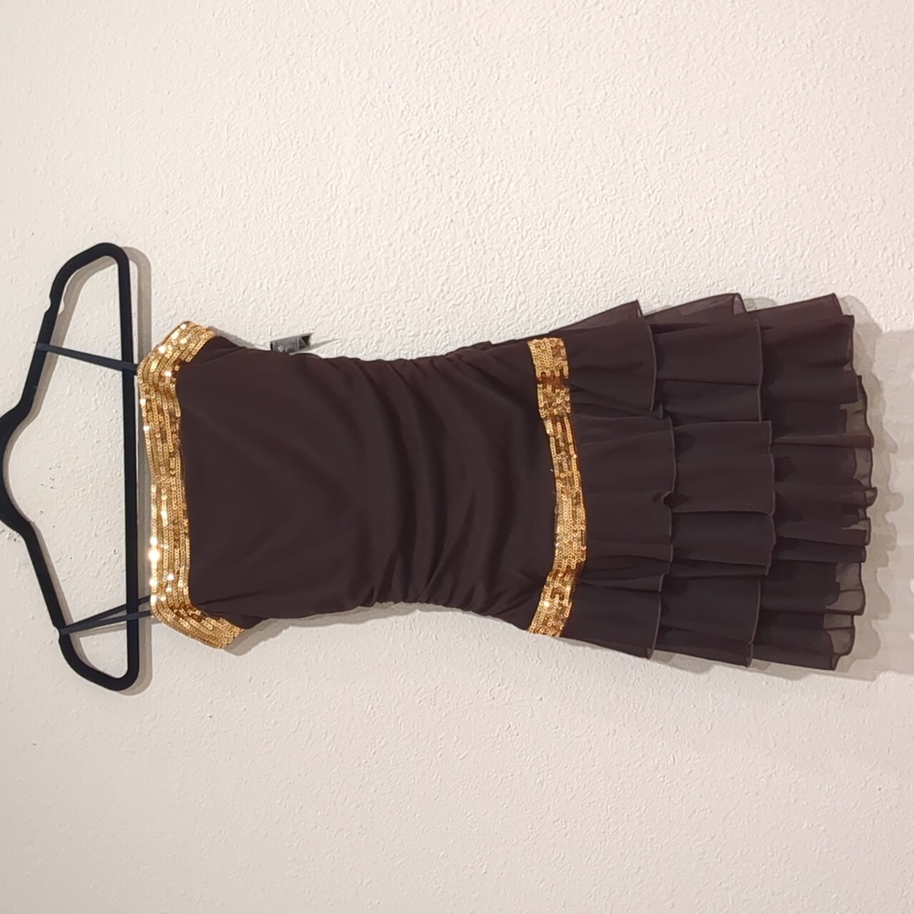 Vintage 90's Brown & Gold Ruched Strapless Dress Size Small NWT